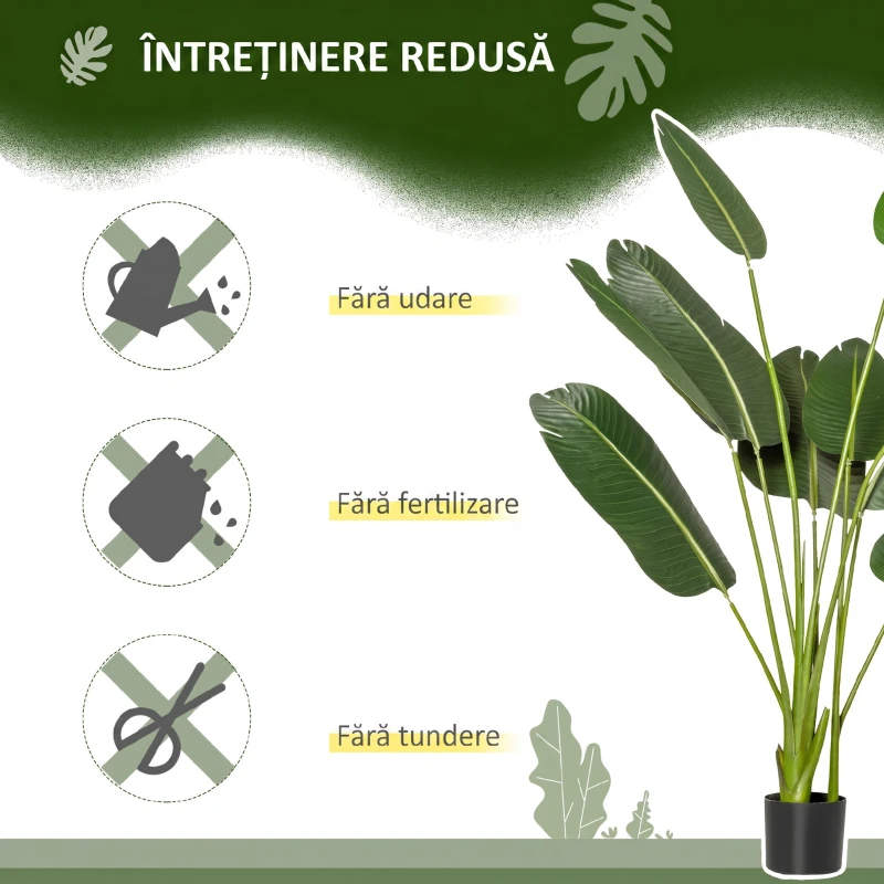 HOMCOM Bananier Artificial 160 cm cu Ghiveci și 10 Frunze Realiste, Plantă Artificială Tropicală pentru Decorațiuni Interioare și Exterioare, Verde