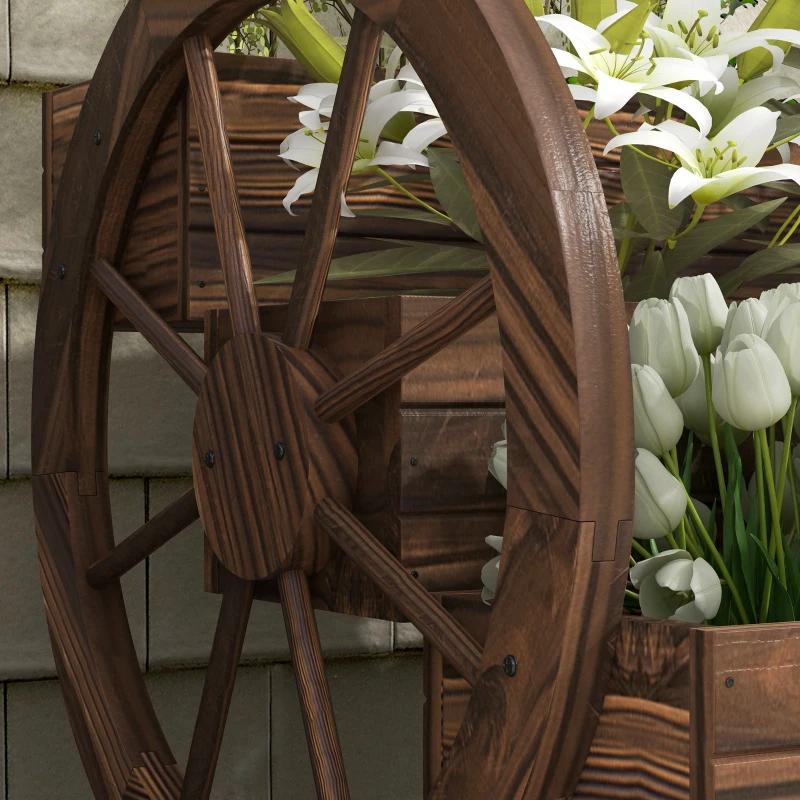 Outsunny Jardinera de Madera Macetero Exterior de 3 Niveles Diseño de Escalera Orificios de Drenaje 61x62x57 cm Carbonizado