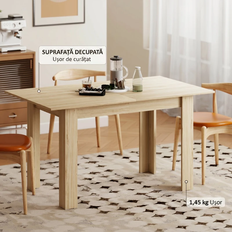 HOMCOM Masă extensibilă pentru 6-8 persoane, 140-180 x 80 cm, culoare lemn