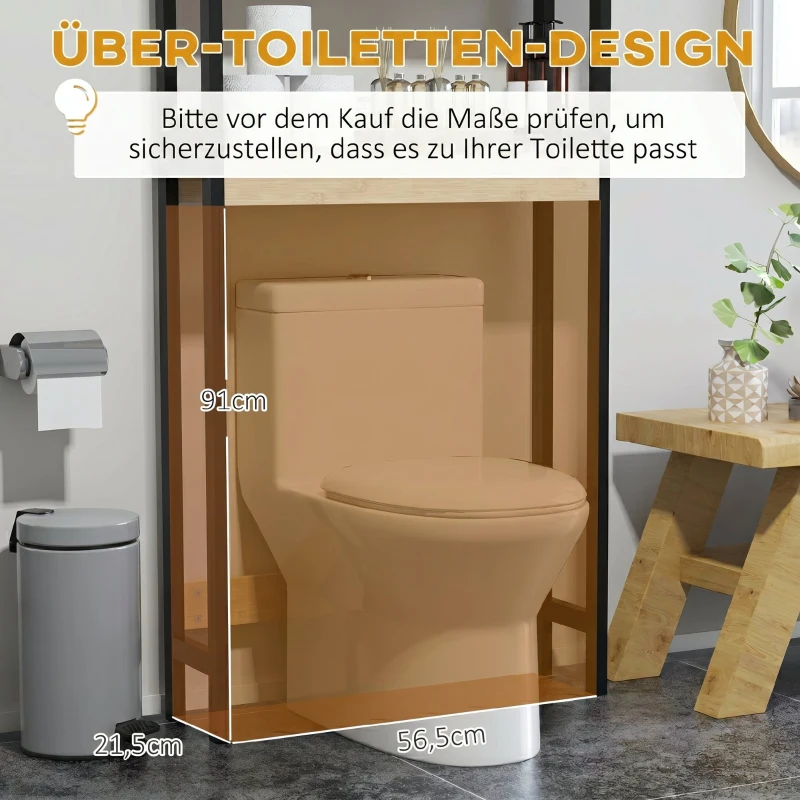 HOMCOM Mobilă deasupra WC-ului cu dulap 2 uși cu șipci și raft deschis, 60x21,5x172cm, culoare lemn