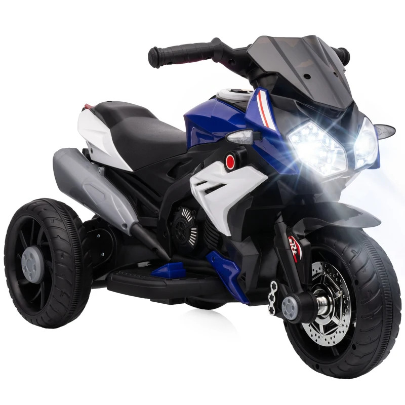 HOMCOM Motocicletă Electrică pentru Copii 3-5 Ani Max. 25kg cu Lumini, Muzică, Baterie 6V și Viteză 3km/h, 86x42x52 cm, Albastră