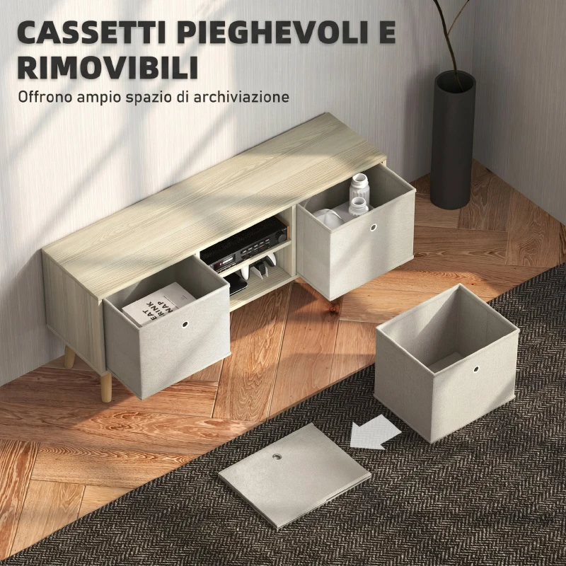 HOMCOM Mobile TV Fino a 50" con 2 Cassetti Removibili e 2 Ripiani Aperti, 110x29x46.5cm, Color Legno Beige