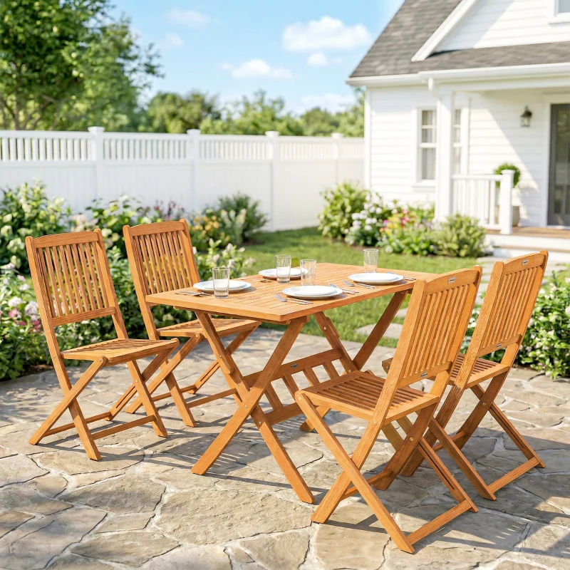 Outsunny Set da Pranzo da Giardino 5 Pezzi, Tavolo e 4 Sedie Pieghevoli