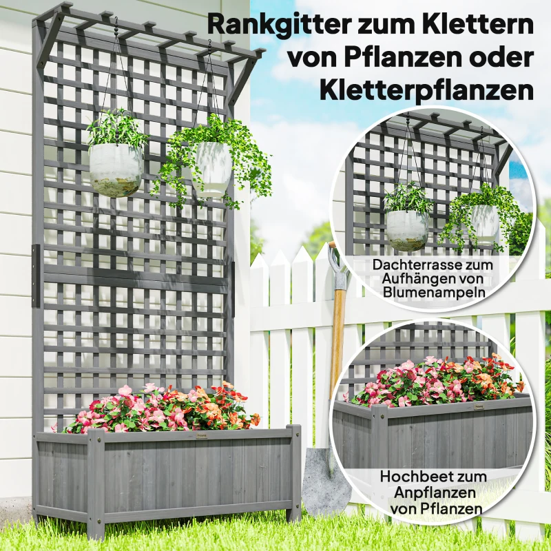 Outsunny Hochbeet mit Spalier und Dach, Pflanzkasten, Blumenbeet, wetterfest, Holz, 90 x 45 x 183 cm, Dunkelgrau