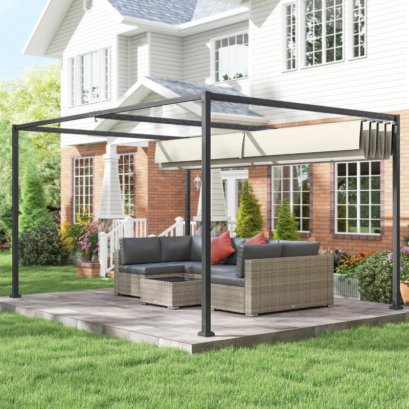 Outsunny Pergolă Gazebo pentru Exterior 3x2 m cu Acoperiș Retractabil din Metal și Poliester, Crem și Gri