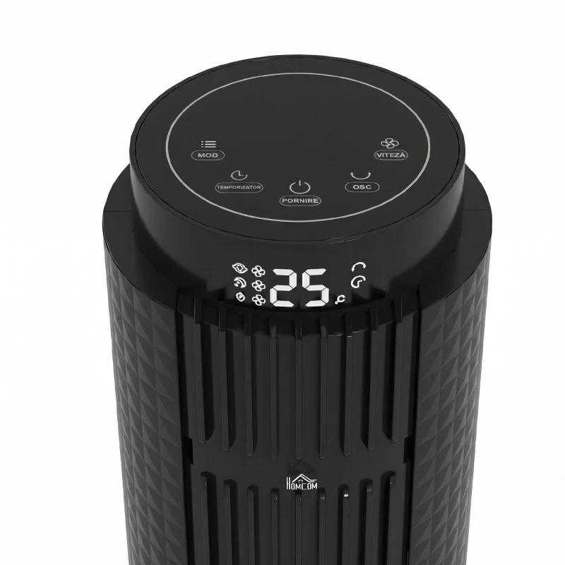 HOMCOM Ventilator turn 45W cu 4 moduri și 3 viteze, cu timer de 12h, din ABS, Ø31.5x96 cm, negru