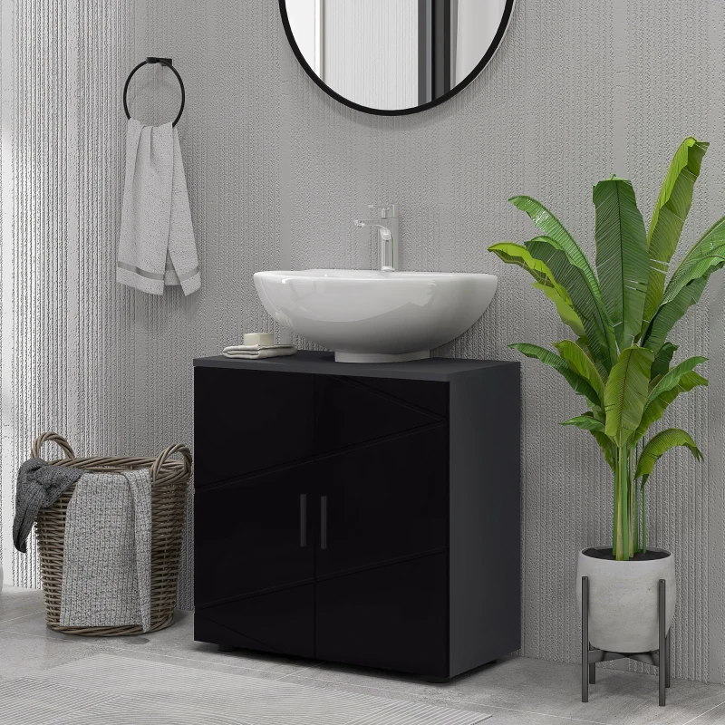 kleankin Mobile Sottolavabo Bagno per Piedistallo con Armadietto 2 Ante, 60x30x60cm, Nero