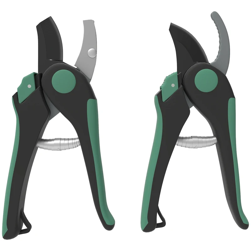 Outsunny Gartenwerkzeug Set 2 Stück Garten Werkzeug aus Metall Gartengeräte mit Gartenschere Grün+Schwarz