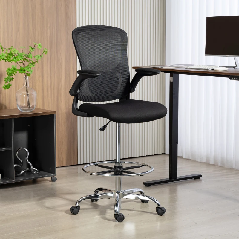 HOMCOM Zeichenstuhl mit Lendenstütze, höhenverstellbar, drehbar, für Homeoffice, Studio, Kunstprojekte, Schwarz