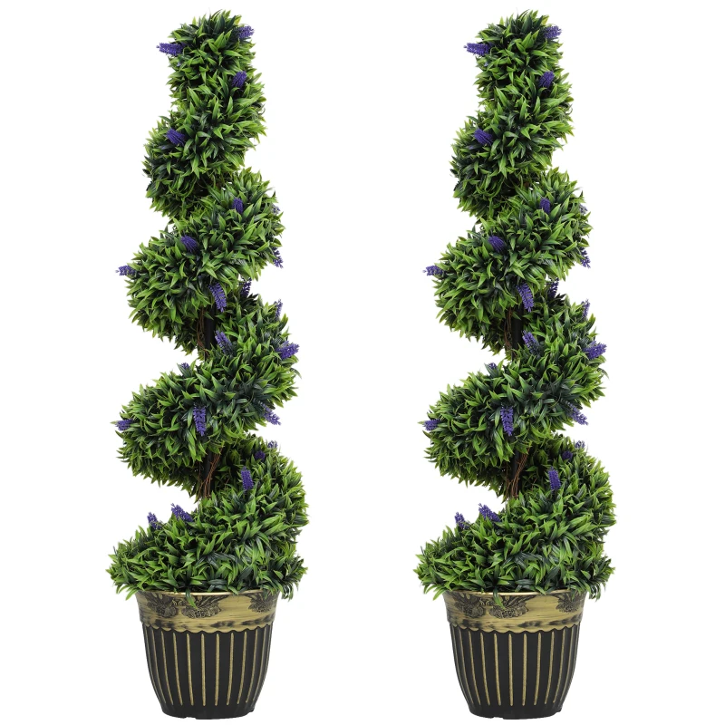 HOMCOM Set de Două Arbori Artificiali de Lavandă 90cm