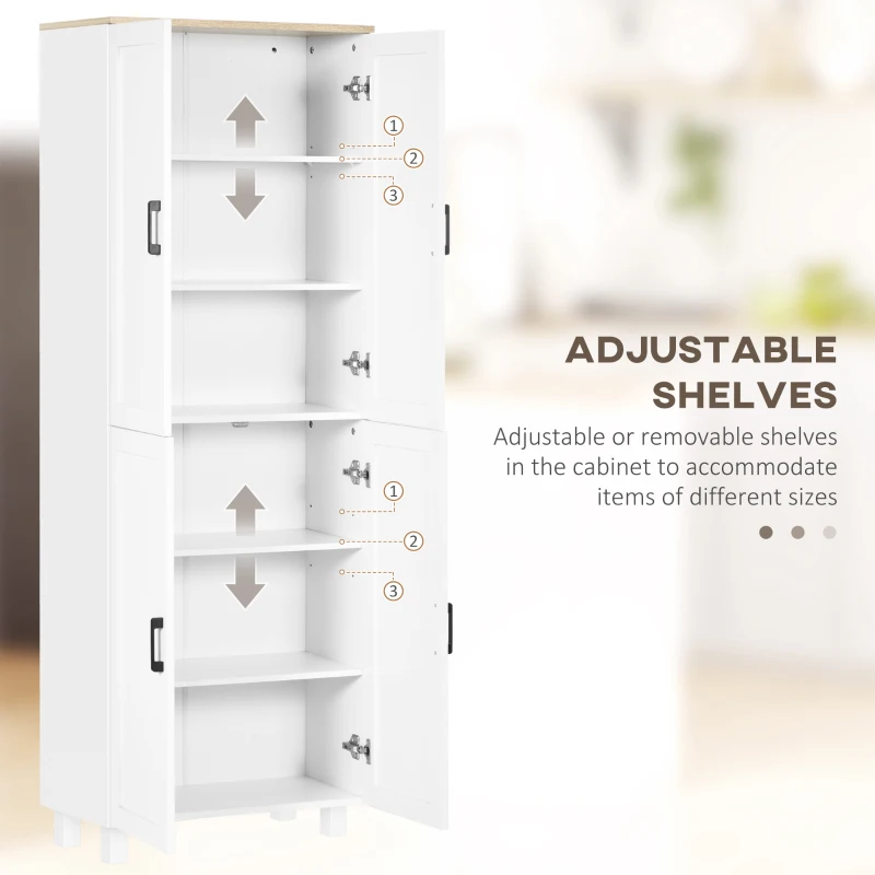 HOMCOM Freestanding Kitchen Cupboard, 4-Door Storage Cabinet Organiser with Adjustable Shelves White Wood Effect