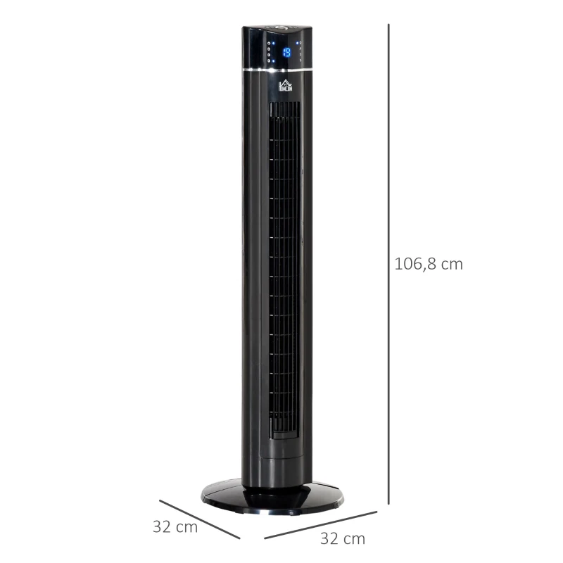 HOMCOM Ventilatore a Colonna 60W con 3 Velocità, 3 Modalità e Timer 8h, in ABS, Ø32x106.8 cm, Nero