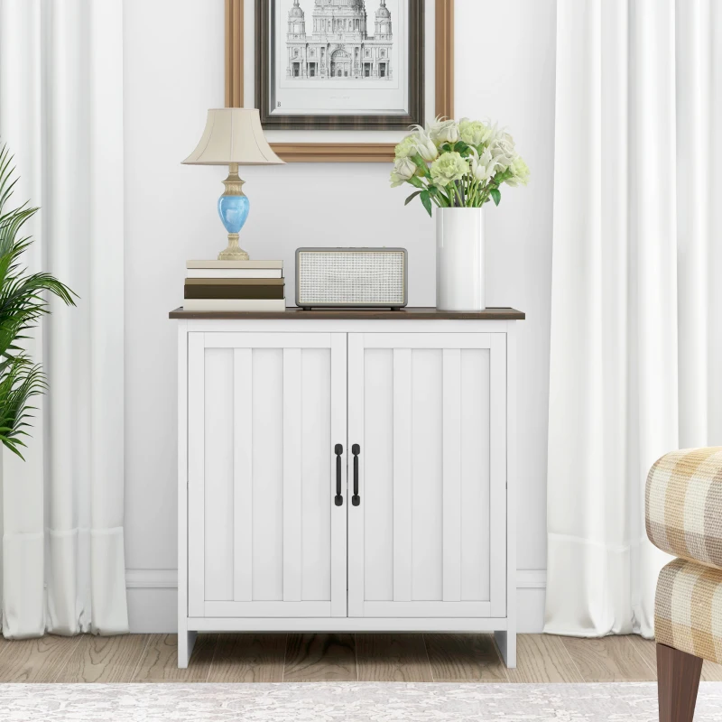 HOMCOM Credenza Cucina Moderna a 2 Ante con Ripiano Regolabile in Legno, 80x39.7x80cm, Bianco