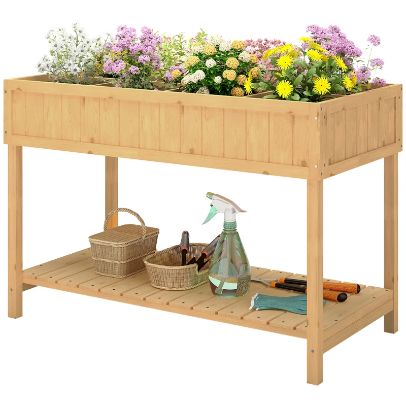 Outsunny Hochbeet 8 Fächer Pflanztisch Blumenkasten Tannenholz 1 Ablage + Abfluss