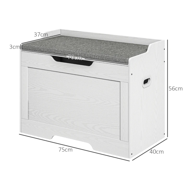 HOMCOM Panca Contenitore da 103L Multifunzione in Legno con Cuscino in Tessuto, 75x40x56cm, Bianco