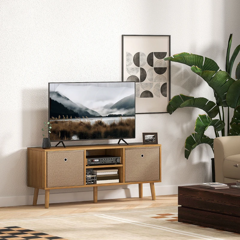 HOMCOM Mueble de TV para Televisores de hasta 50 Pulgadas con 2 Cajones de Tela y Estantes Abiertos Madera y Marrón