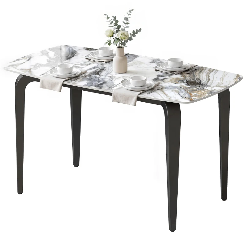 HOMCOM Dining Table for 4, Modern Kitchen Table with Sintered Stone Tabletop, Metal Legs, White