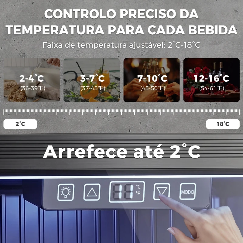 HOMCOM Frigorífico de Bebidas 50 L com Porta de Vidro Duplo Iluminação LED Prateleira Ajustável para 48 Latas