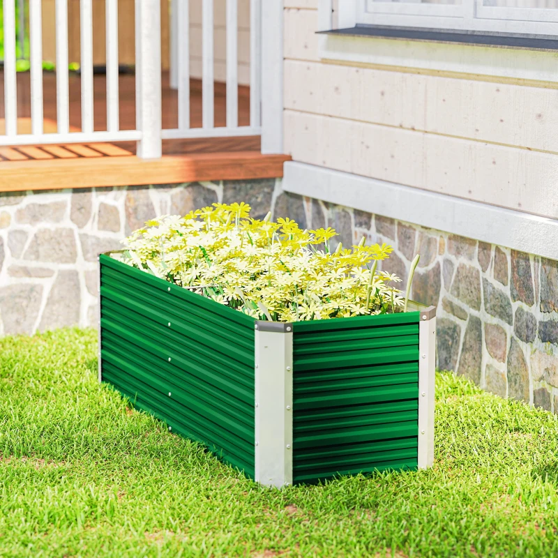Outsunny Fioriera da Giardino Senza Fondo con 2 Aree di Coltivazione, in Acciaio, 125x47x44 cm, Verde