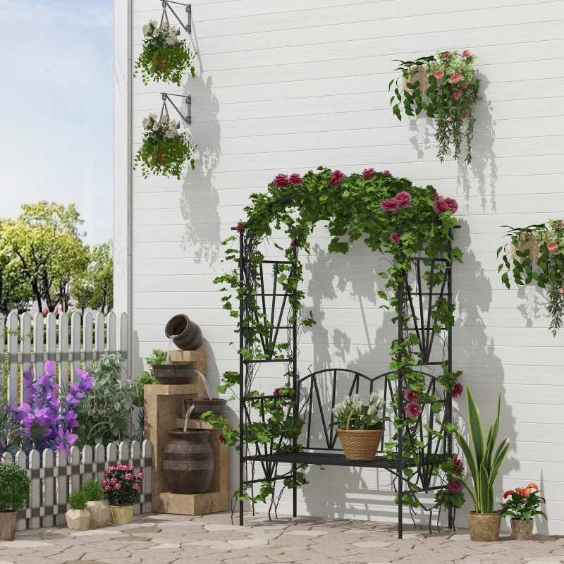 Outsunny Panchina da Giardino 2 Persone con Pergolato Metallo 115 x 59 x 203 cm Nero
