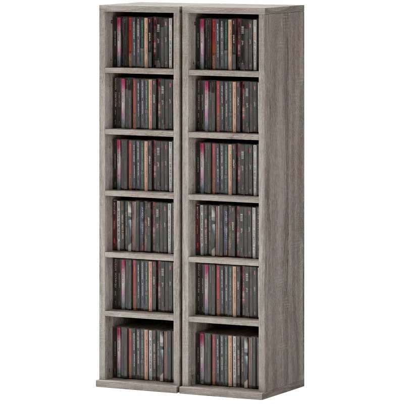 HOMCOM Set de 2 dulapuri pentru CD-uri, raft economisitor de spațiu, 21x22,5x88,5 cm, gri