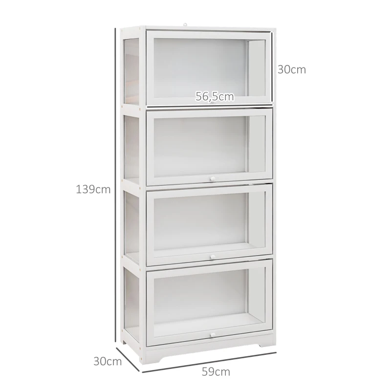 HOMCOM Vetrina per Collezione a 4 Ripiani con Ante a Battente, in Legno e Acrilico, 59x30x139 cm, Bianco