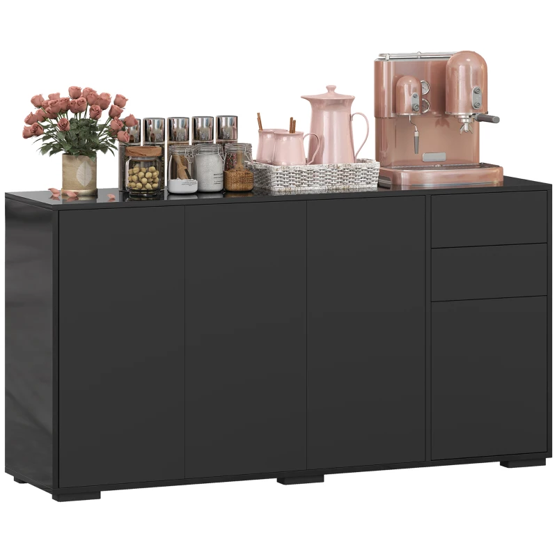 HOMCOM Buffet meuble de rangement 2 tiroirs coulissants 4 portes étagère réglable panneaux de particules 140 x 36 x 74 cm noir