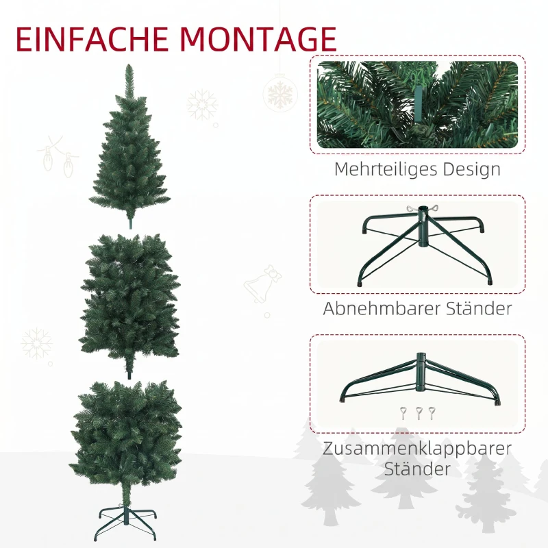 HOMCOM Brad de Crăciun artificial 182,88 cm cu 479 ramuri, Design înalt și îngust cu bază pliabilă, Verde