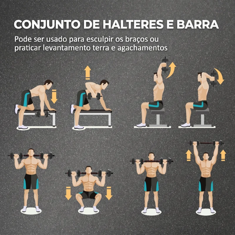 HOMCOM Conjunto de Halteres Ajustáveis 2 em 1 15 kg com Barras de Ligação e Pegas Antiderrapantes para Ginásio em Casa Preto