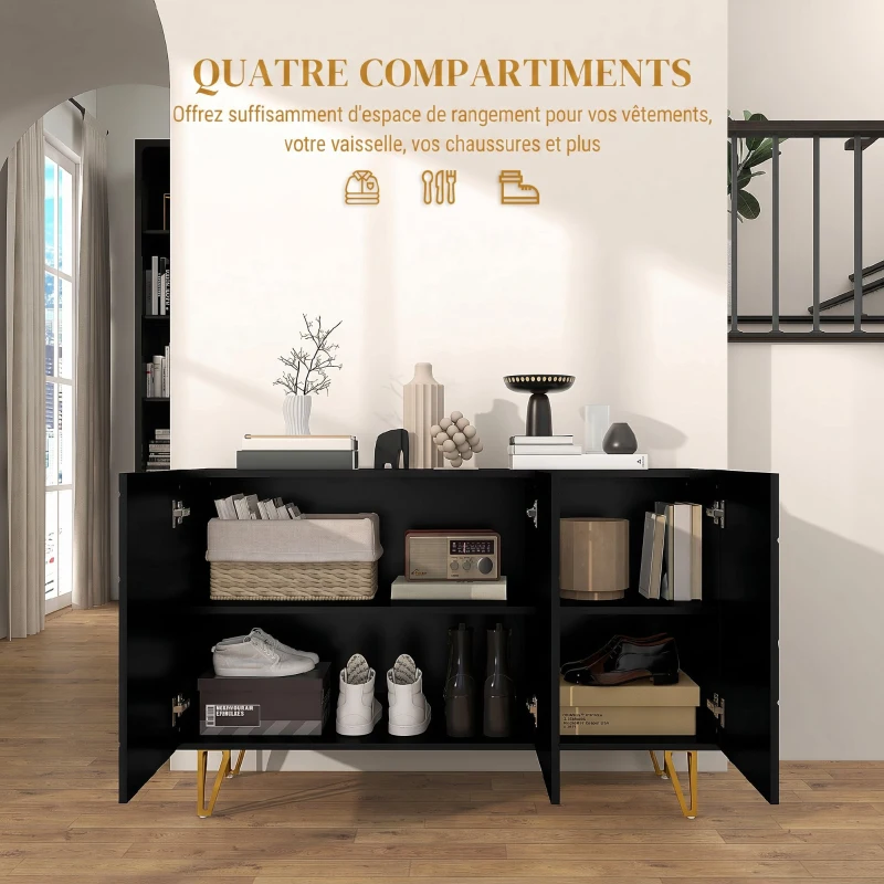HOMCOM Buffet Salon, Meuble de Rangement à Haut Brillance, 3 Portes à Fermeture Douce et Étagères Réglables, 120x40x75cm, Noir