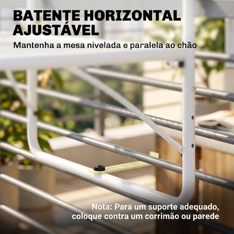 Outsunny Mesa Suspensa para Varanda com Braço e Altura Ajustável em 3 Posições Estrutura de Metal 60x56,5x45 cm Branco