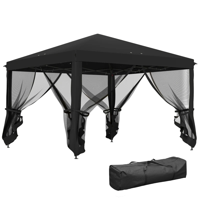 Outsunny 3 x 3 m Pop Up Gazebo, 420D Garden Tent Canopy with Removable Mesh Sidewall Netting, Carry Bag for Garden Patio Outdoor, Black