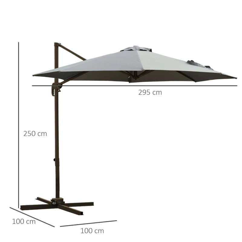 Outsunny Umbrelă de Grădină cu Manivelă și 8 Spițe, Unghi Reglabil, Ø2,95x2,5 m, Gri
