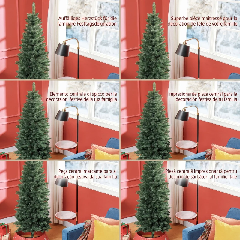 HOMCOM Brad de Crăciun artificial 182,88 cm cu 479 ramuri, Design înalt și îngust cu bază pliabilă, Verde