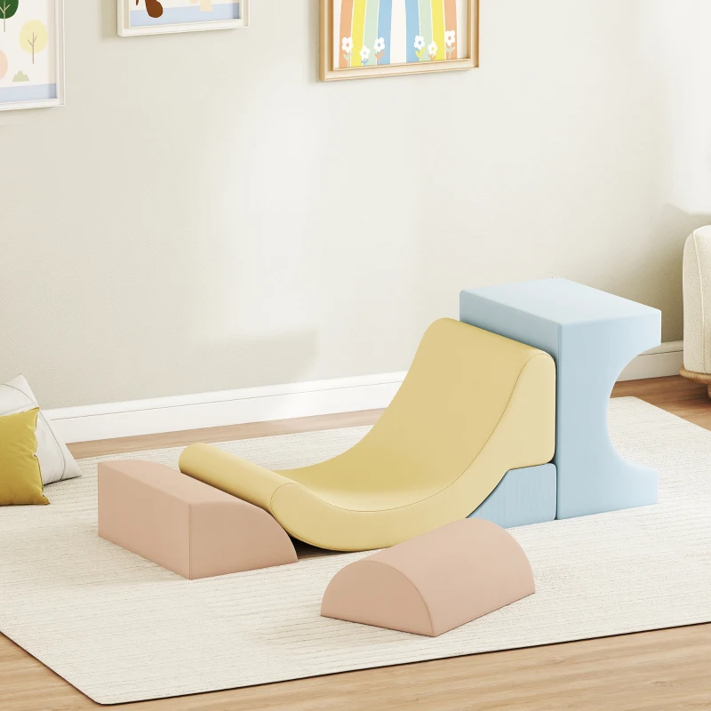 AIYAPLAY Set 5 Construcții Moi pentru Copii 1.5-8 Ani, în Țesătură cu Efect de Catifea și Spumă, Multicolor