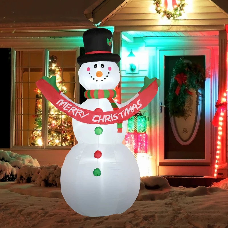 HOMCOM Pupazzo di Neve Gonfiabile Gigante Alto 243cm con Luci a LED Decorazione da Esterno o Giardino