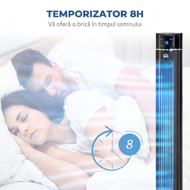 HOMCOM Ventilator pe coloană 60W cu 3 viteze, 3 moduri și temporizator 8h, din ABS, Ø32x106,8 cm, negru