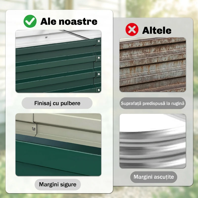 Outsunny Strat de Grădină Ridicat fără Bază, cu Strat Impermeabil, din Oțel Zincat, 120x60x30,5 cm, Verde