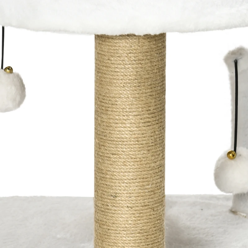 PawHut 42cm Indoor Cat Tree, with Toy Balls, Jute Scratching Post - White