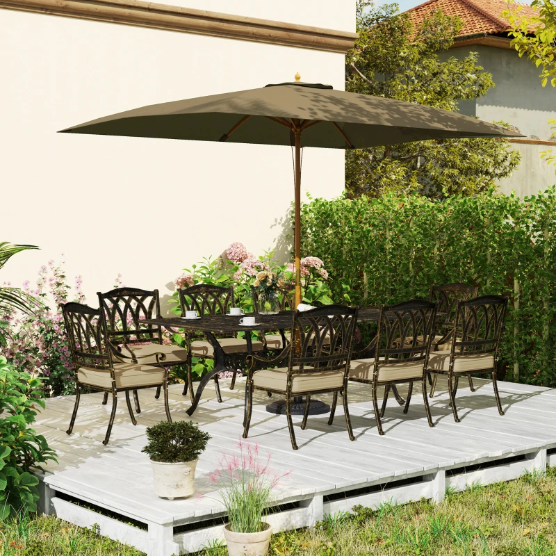 Outsunny Nine-Piece Cast Aluminium Garden Dining Set - Bronze Tone