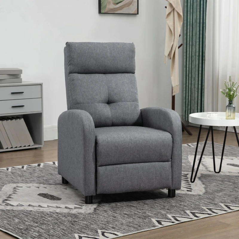 HOMCOM Fotoliu Reclinabil 155° max cu Tapițerie din Material Textil cu Aspect de In, Gri, și Suport pentru Picioare, 67x87x98 cm