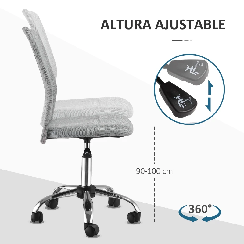 Vinsetto Silla de Escritorio Giratoria sin Brazos Silla de Malla con Altura Ajustable Carga 100 kg 43x58x90-100 cm Gris