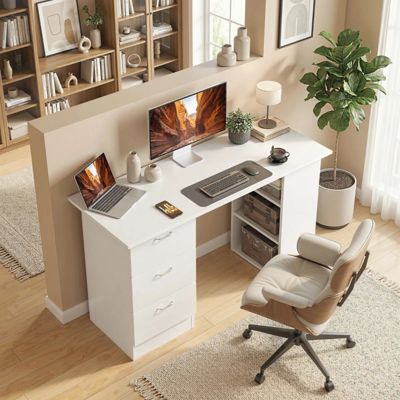 HOMCOM Schreibtisch Computertisch Bürotisch Arbeitstisch Regal mit 3 Schubladen Regale Weiß 120 x 49 x 72 cm