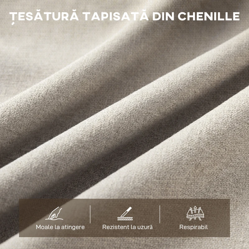 HOMCOM, Canapea 2 Locuri Modernă, cu șezut spațios, Chenille, 120x73x76 cm, Bej