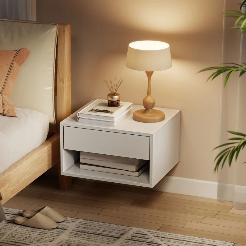 HOMCOM Set of Two Floating Bedside Tables - White