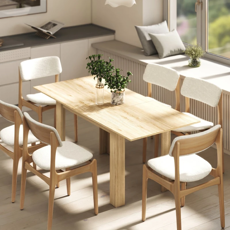 HOMCOM Masă extensibilă pentru 6-8 persoane, 140-180 x 80 cm, culoare lemn