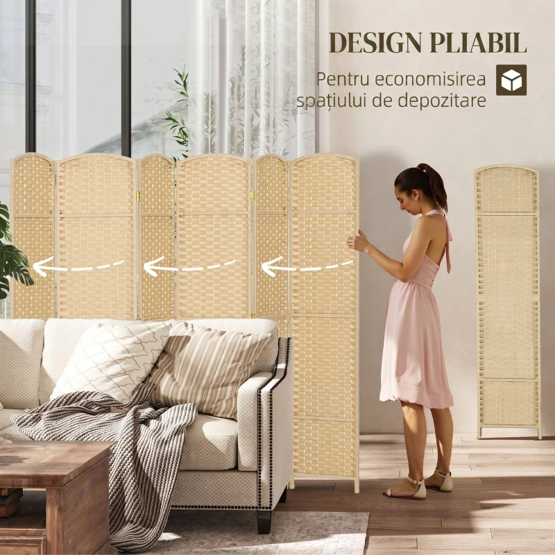 HOMCOM Paravan Decorativ pliabil cu 6 panouri, 240x170 cm, Negru