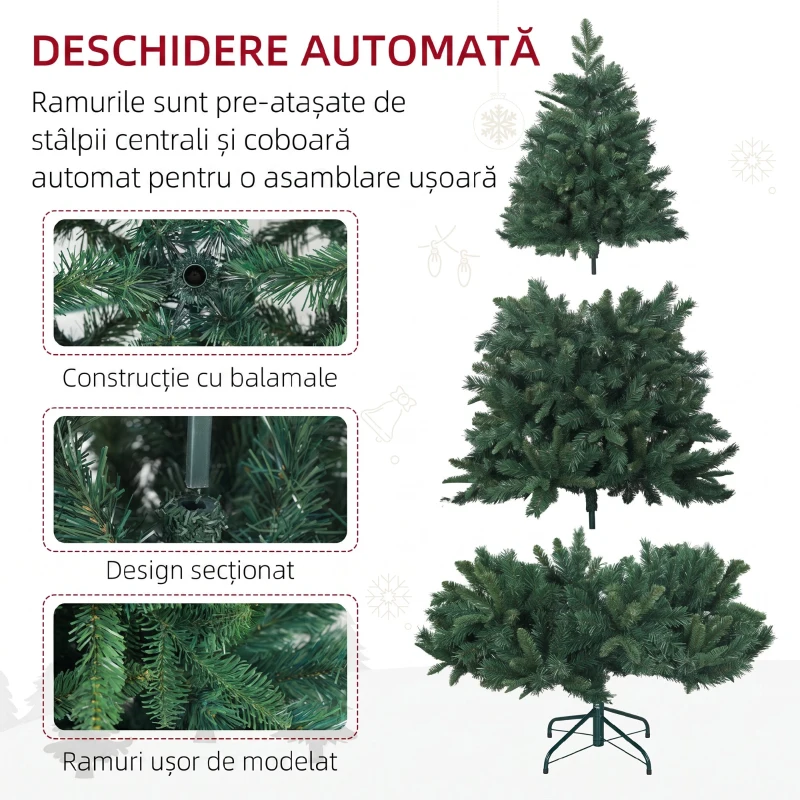 HOMCOM Brad de Crăciun Artificial 180 cm cu 1061 de Crengi și Bază din Metal, Verde