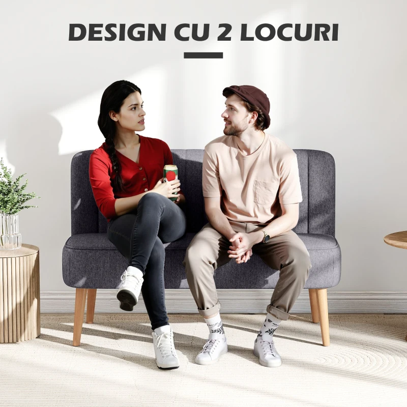 HOMCOM, Canapea cu Două Locuri, Loveseat, Material textil cu efect de in, 117 x 56.5 x 77 cm, Gri Închis