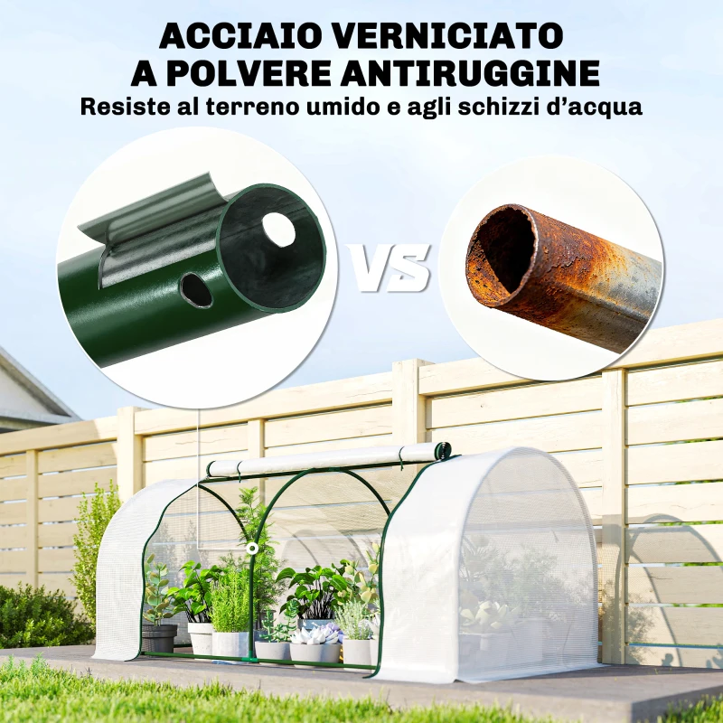 Outsunny Serra da giardino a Tunnel in Acciaio e con Copertura in PVC, 200x100x80 cm, Bianco